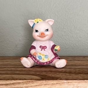 EUC - Bronson Collection 1995 Vintage Girl Pig Figurine with Flowers